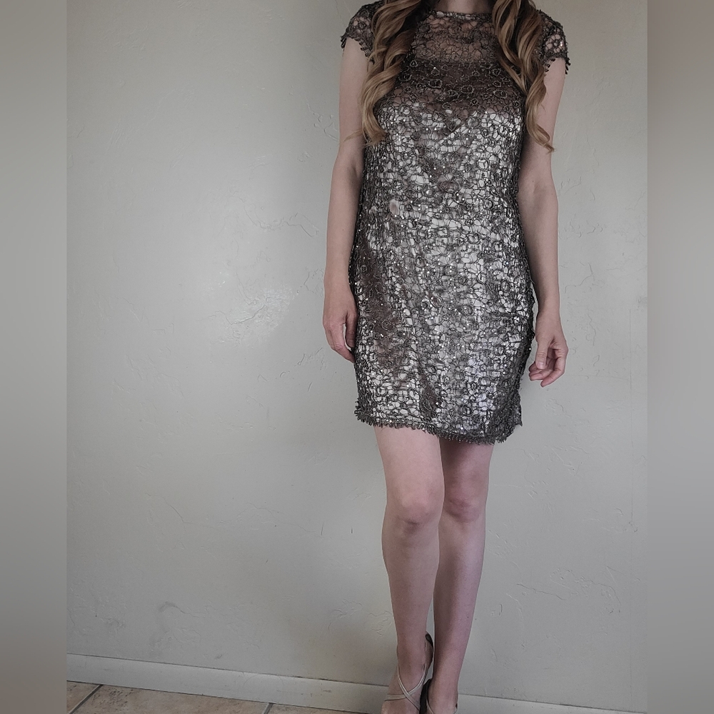 NWT Cachet Classy Sparkly Copper Brown Evening Cocktail Party Dress Size 8